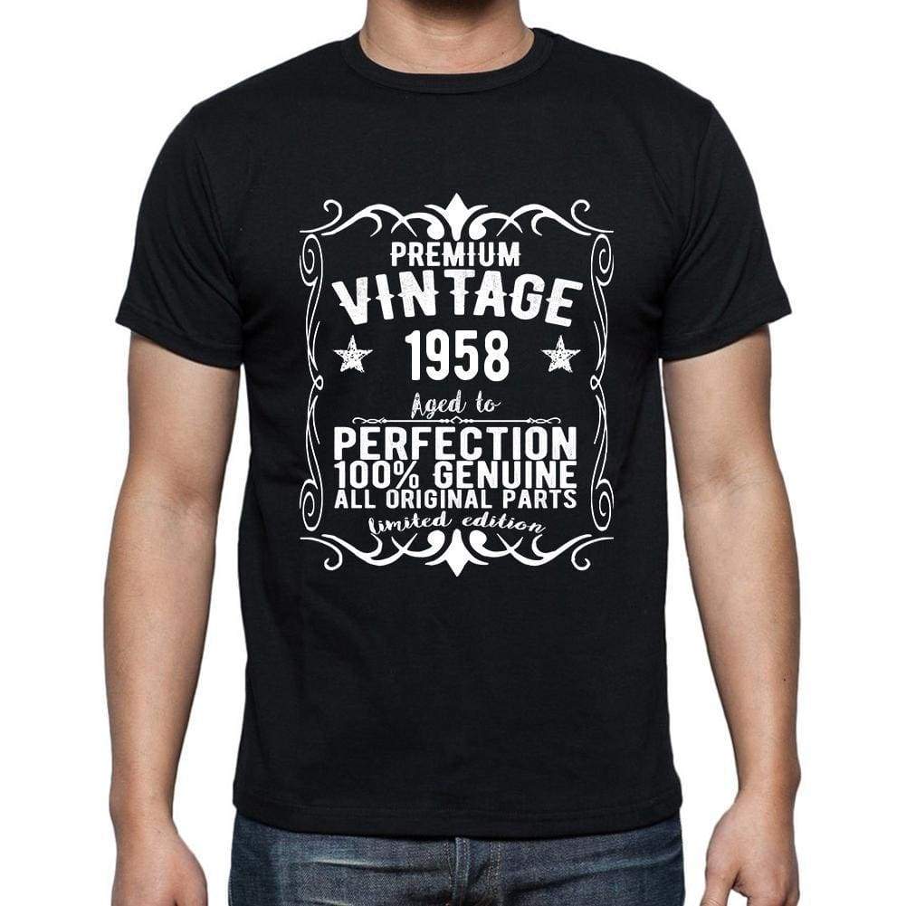Premium Vintage Year 1958 Black Mens Short Sleeve Round Neck T-Shirt Gift T-Shirt 00347 - Black / S - Casual