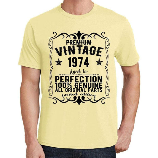 Premium Vintage Year 1974 Yellow Mens Short Sleeve Round Neck T-Shirt Gift T-Shirt 00348 - Yellow / S - Casual