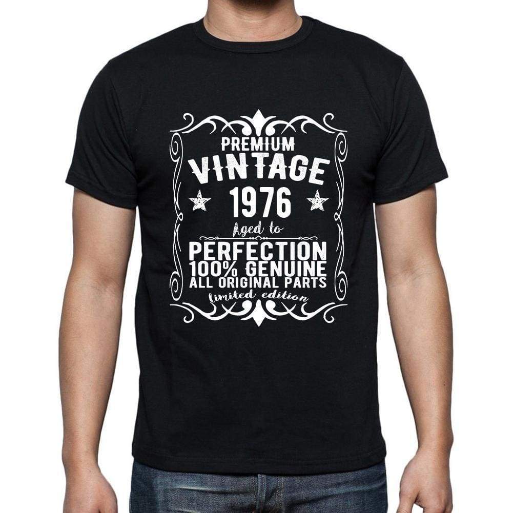 Premium Vintage Year 1976 Black Mens Short Sleeve Round Neck T-Shirt Gift T-Shirt 00347 - Black / S - Casual
