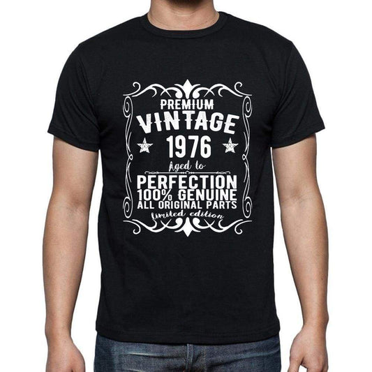 Premium Vintage Year 1976 Black Mens Short Sleeve Round Neck T-Shirt Gift T-Shirt 00347 - Black / S - Casual