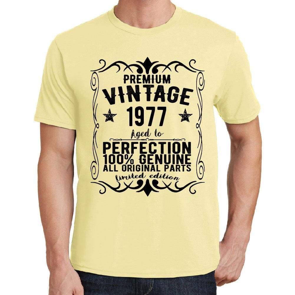 Premium Vintage Year 1977 Yellow Mens Short Sleeve Round Neck T-Shirt Gift T-Shirt 00348 - Yellow / S - Casual