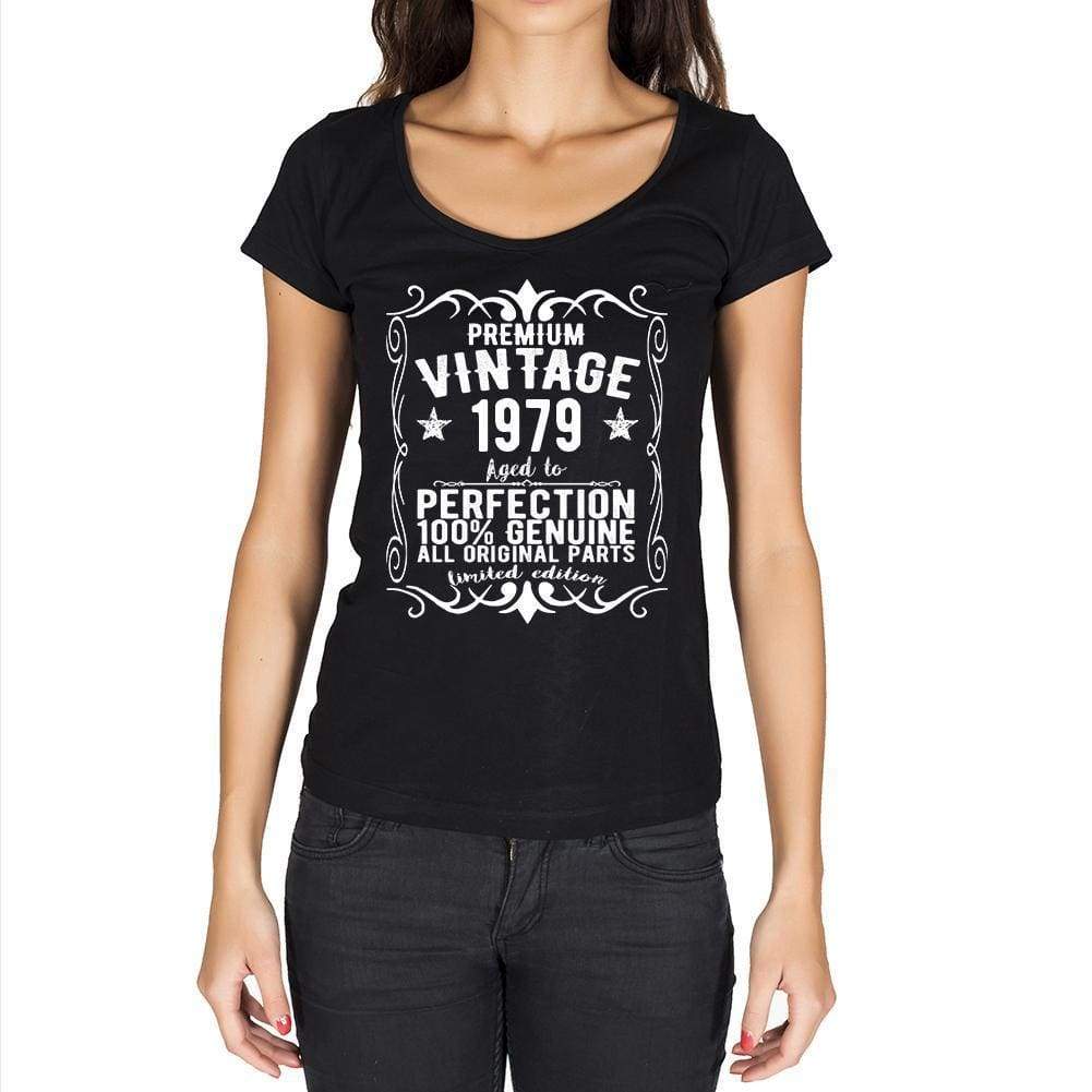 Premium Vintage Year 1979 Black Womens Short Sleeve Round Neck T-Shirt Gift T-Shirt 00365 - Black / Xs - Casual