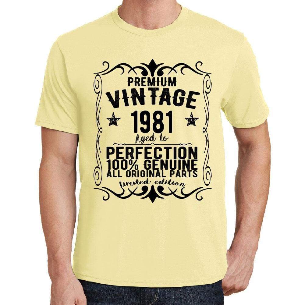 Premium Vintage Year 1981 Yellow Mens Short Sleeve Round Neck T-Shirt Gift T-Shirt 00348 - Yellow / S - Casual