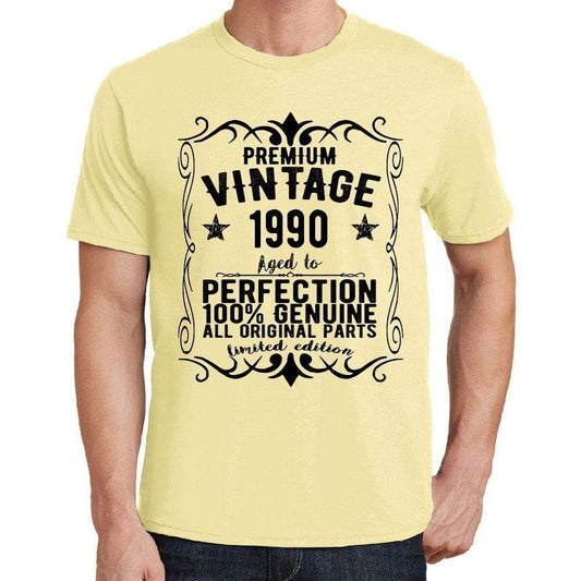 Premium Vintage Year 1990 Yellow Mens Short Sleeve Round Neck T-Shirt Gift T-Shirt 00348 - Yellow / S - Casual