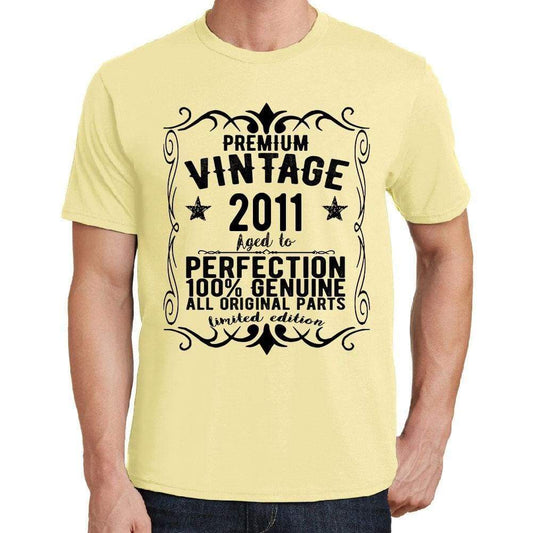 Premium Vintage Year 2011 Yellow Mens Short Sleeve Round Neck T-Shirt Gift T-Shirt 00348 - Yellow / S - Casual