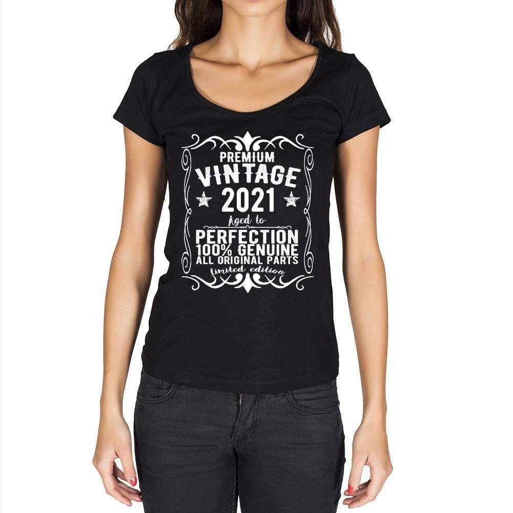 Premium Vintage Year 2021 Black Womens Short Sleeve Round Neck T-Shirt Gift T-Shirt 00365 - Black / Xs - Casual