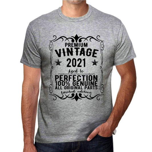 Premium Vintage Year 2021 Grey Mens Short Sleeve Round Neck T-Shirt Gift T-Shirt 00366 - Grey / S - Casual