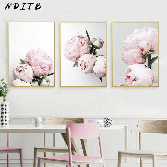 Peony Flower Canvas Poster Nordic Blush Floral Botanical Print Wall Art Painting Scandinavian Decoration Picture Room Decor