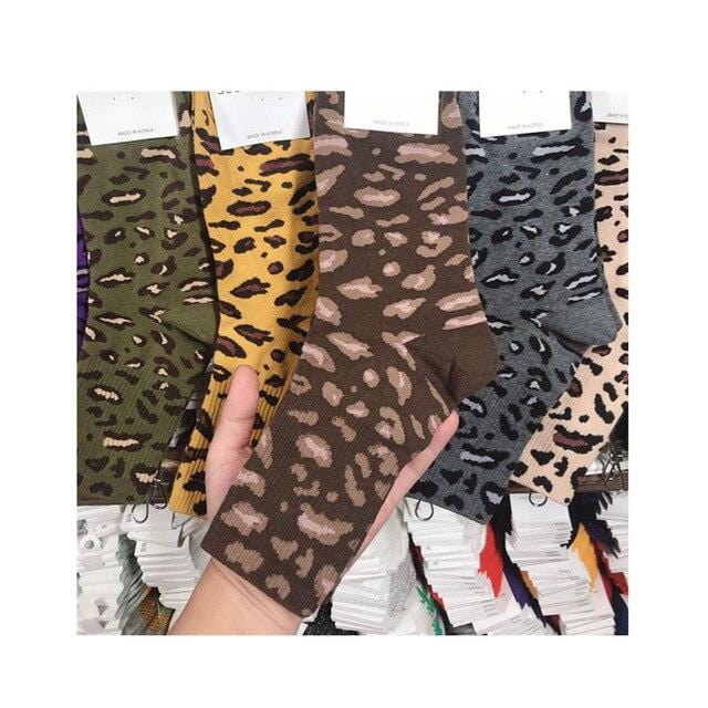Jeseca Women Fashion Leopard Print Socks Winter Warm Harajuku Retro Vintage Sock for Girls Christmas Gift 2019 Autumn Sales Hot