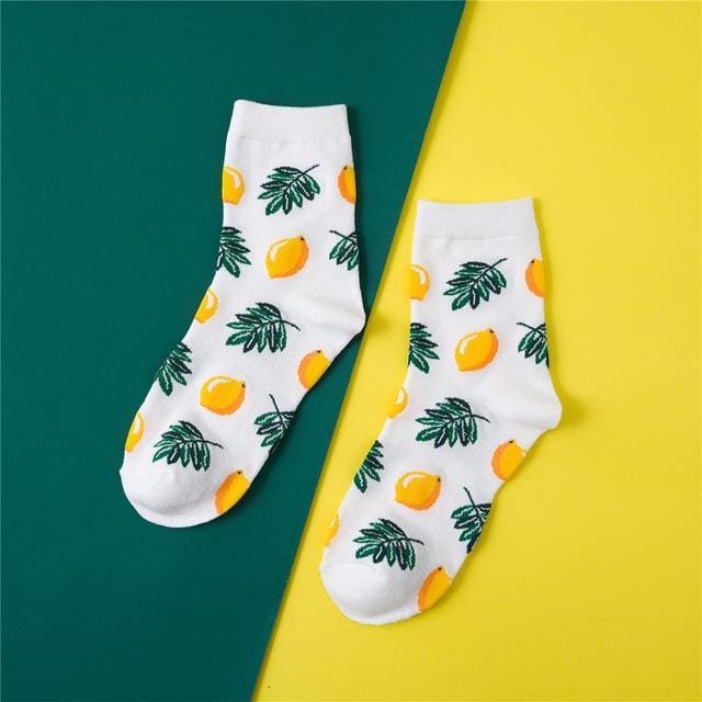 Harajuku Avocado Pineapple Print Cotton Ladies Socks Women Middle Tube Cute Fruits Happy Funny Socks Sox Casual College Wind