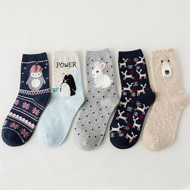 5Pairs 2019 Neue Herbst Frauen Baumwolle Socken In rohr Tier Ohr Nette Socken Fuchs Bär Weiche Cartoon Socken mädchen