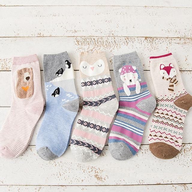 5Pairs 2019 Neue Herbst Frauen Baumwolle Socken In rohr Tier Ohr Nette Socken Fuchs Bär Weiche Cartoon Socken mädchen