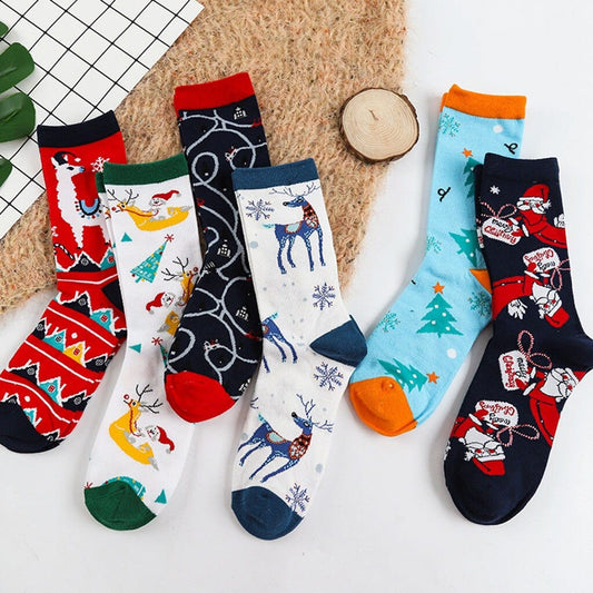 New Autumn winter new year Santa Claus Christmas Snow Elk Gift socks cotton socks men women size 102#3