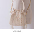 Angelatracy 2019 New Arrival Elegent Diamond Pearl Lace Beige Chain Totes Lunch Women Messenger Crossbody Bags Drawstring Bag