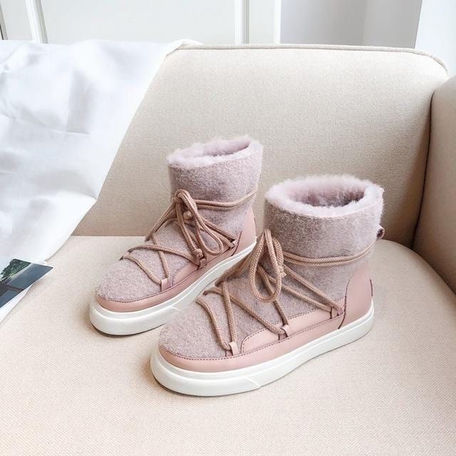 EGONERY jolies bottes de neige en laine 34-42 grande taille 2019 mode hiver chaussures plates pour femmes rose abricot noir bottines livraison directe