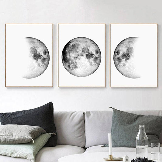 Minimalist Canvas Paintings Moon Phases Wall Art Black Posters and White Prints Earth Pictures for Bedroom Living Room Decor