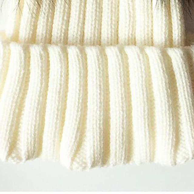 Winter Baby Knit Beanie Hat Crochet Double Natural Raccoon Pompom Hat Girls/Boys Soft Cap Real Fur Child Caps Fashion Kids Warm