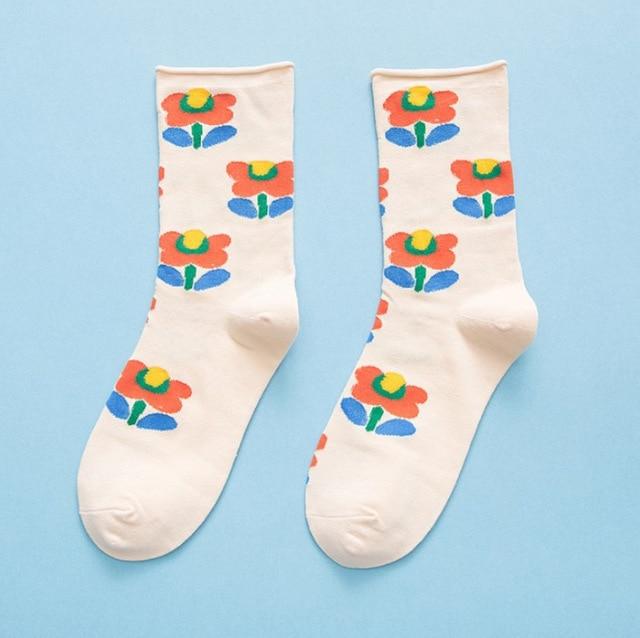 Japanese Korean Style Cartoon Flower Cute Socks Women Streetwear Skate Harajuku Kawaii Socks Autumn 38