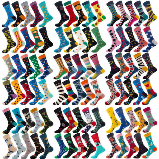 10 Pairs Socks for Men Big Foot Male Socks Funny Cut Sock Crew Mid Length Cartoon Animal Fruit Food Painting Socks Plus Size Hot