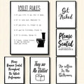 Wall Art Canvas Painting Funny Bathroom Rules Sign Nordic Black White Poster Prints Toilet Humour Pictures Bathroom Home Decor