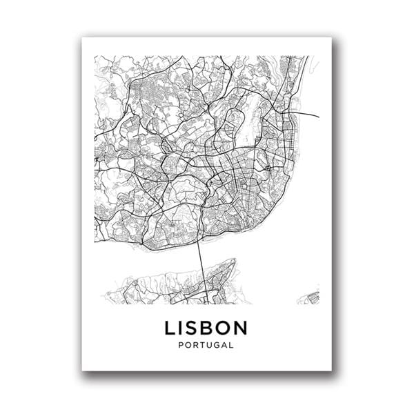 Affiche de carte de ville de lisbonne, Portugal, imprimés, carreaux portugais, porte bleue, peinture sur toile murale Vintage, photographie de ville, décor de maison