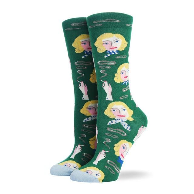 Gekämmte Baumwolle Damen Socken Harajuku Bunte Cartoon Niedlich Lustige Kawaii Abstrakte Muster Socken Für Weibliche Weihnachtsgeschenk