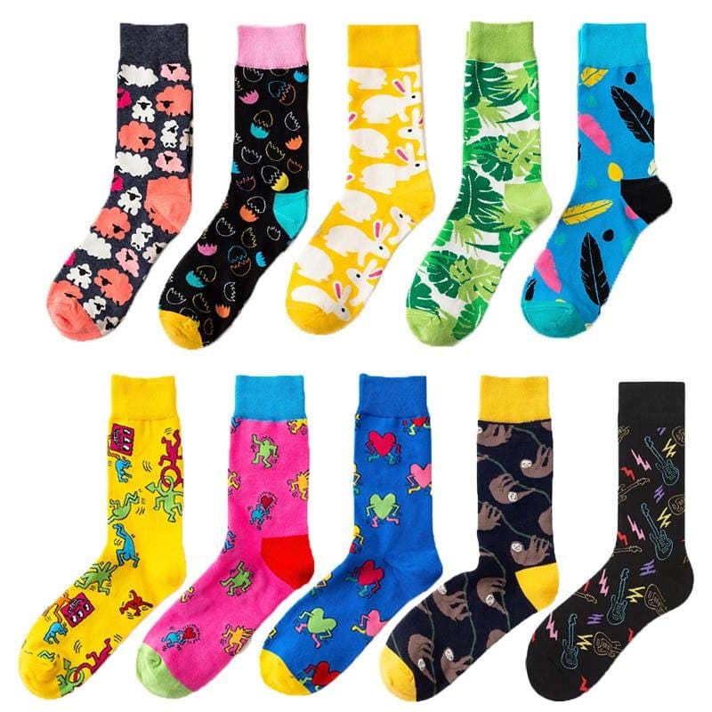 Explosion socks sheep leaves egg shell rabbit leaves feather primitive ape monkey lightning abstract doodle cotton sock girl