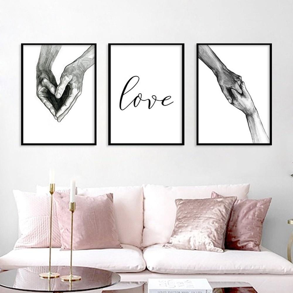 Black White Simple Hand In Hand Lover Canvas Painting LOVE Couple Love-promise Posters Wall Pictures For Living Room Home Decor