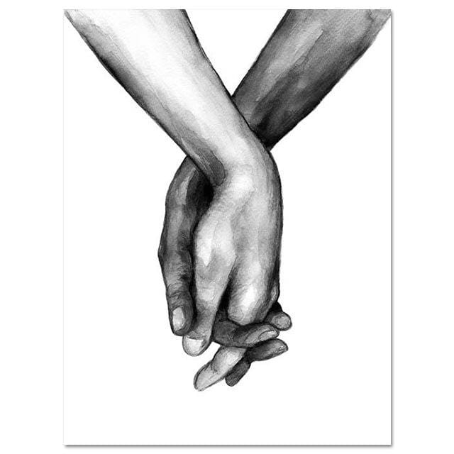Black White Simple Hand In Hand Lover Canvas Painting LOVE Couple Love-promise Posters Wall Pictures For Living Room Home Decor