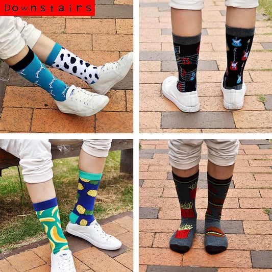Downstairs AB passende Socken, Unisex, verschiedene Design-Kombinationen, lustige Baumwolle, lang, für Damen und Herren, glückliche Calcetines, Geschenke für Verliebte