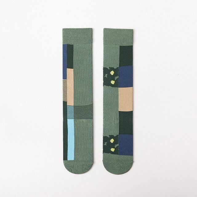 Happy Socks Men Funny Socks Art Harajuku Streetwear Korean Fuzzy Socks Women Men Asymmetrical Knee Socks Print Christmas Socks