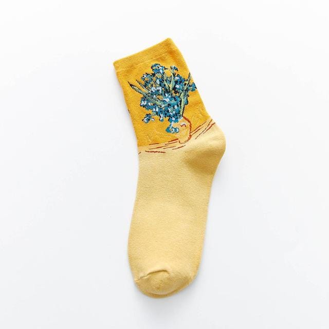 Rue mode Van Gogh tournesol drôle hiver rétro peinture à l'huile femme coton chaussettes chaud court Art abstrait heureux femmes chaussettes