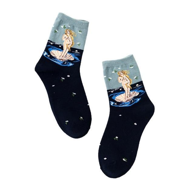 Rue mode Van Gogh tournesol drôle hiver rétro peinture à l'huile femme coton chaussettes chaud court Art abstrait heureux femmes chaussettes
