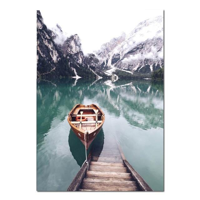 Scandinavian Boat Lake Canvas Poster Nature Nordic Style Landscape Wall Art Print Painting Decorative Picture Living Room Decor