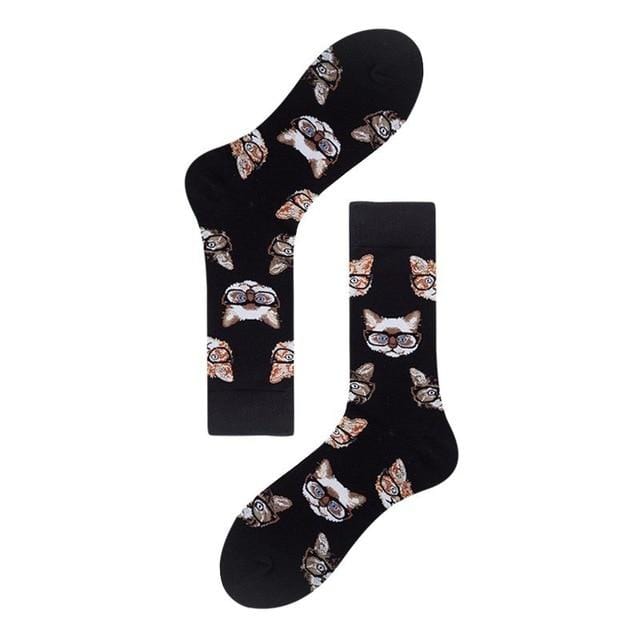Chaussettes Style Harajuku pour hommes, à carreaux noirs et blancs, motif de chat à pois, chaussettes joyeuses, Hip Hop, en coton peigné, nouvelle collection 2020