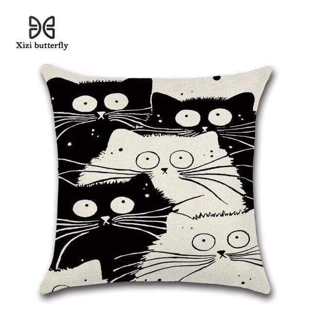 New Cartoon Cat Linen Cushion Cover 45X45cm Pillow Case Home Decorative Pillows Cover For Sofa Car Cojines