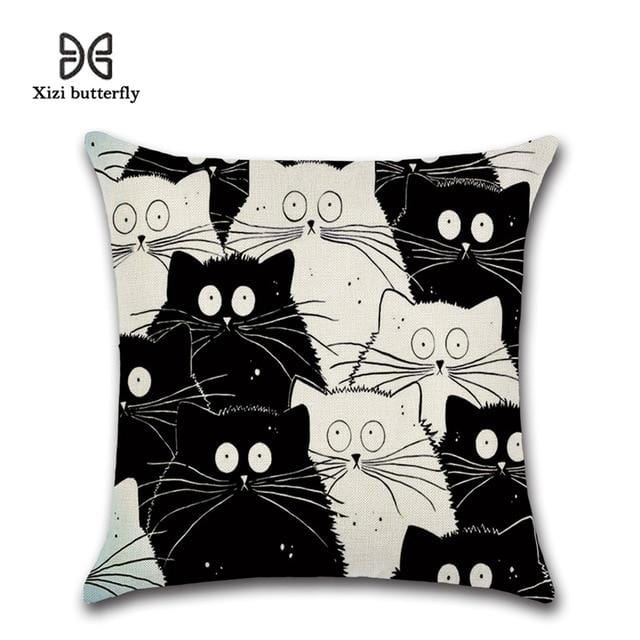 New Cartoon Cat Linen Cushion Cover 45X45cm Pillow Case Home Decorative Pillows Cover For Sofa Car Cojines