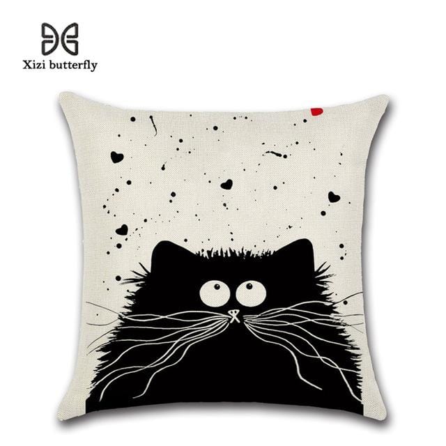 New Cartoon Cat Linen Cushion Cover 45X45cm Pillow Case Home Decorative Pillows Cover For Sofa Car Cojines