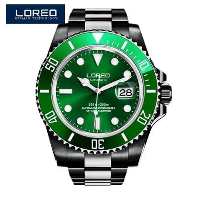 LOREO Luxury Brand Diving Men Military Sport Watches Men's Automatic Mechanical Clock Waterproof 200M Date Wristwatch Reloj
