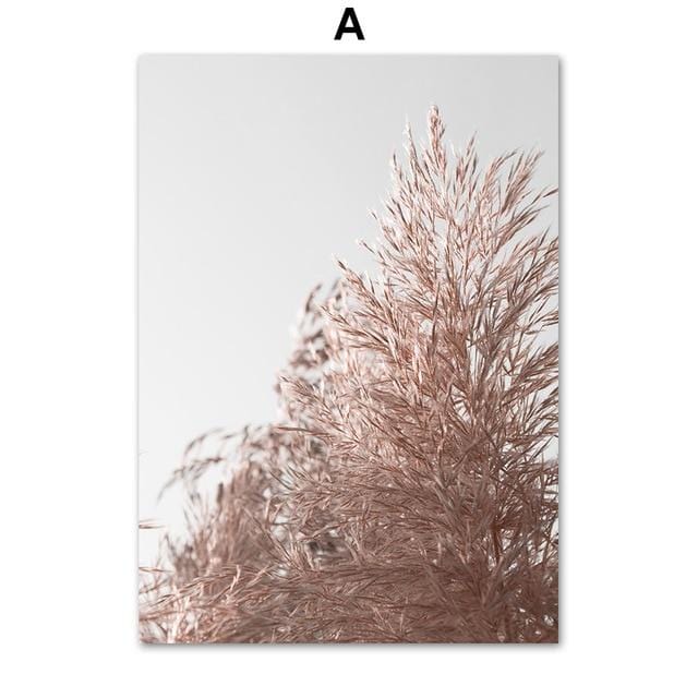 Pink Reed Grass Flower Plant Wall Art Picture Abstract Beautiful Canvas Poster Prints Home Decor Mural Painting For Living Room