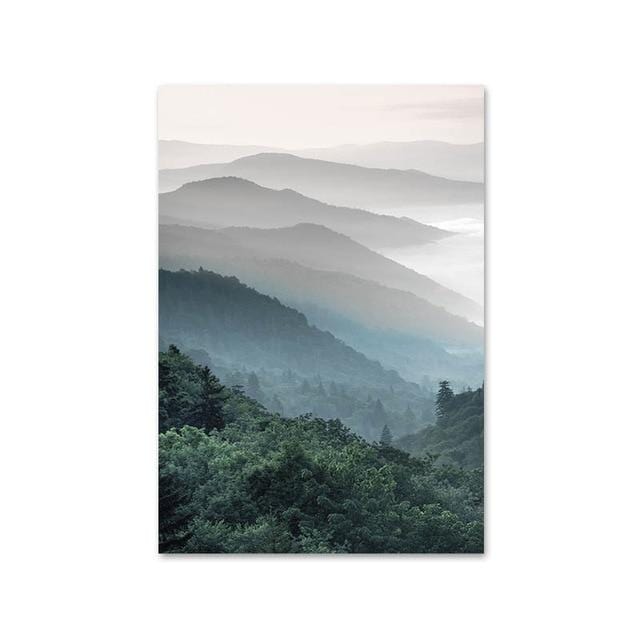 Mountain Foggy Forest Picture Nature Scenery Scandinavian Poster Nordic Decoration Landscape Print Wall Art Canvas Painting