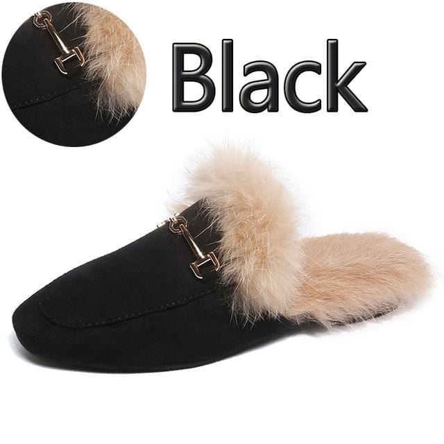 Real Fur Slippers Shoes Woman 2020 Mules Women's Furry Slippers Winter Warm Women Shoes Fashion Slippers Rabbit Hair