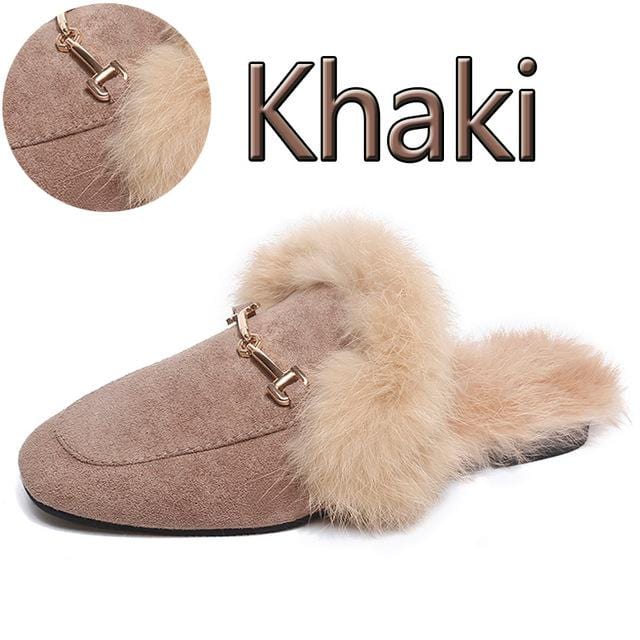 Real Fur Slippers Shoes Woman 2020 Mules Women's Furry Slippers Winter Warm Women Shoes Fashion Slippers Rabbit Hair