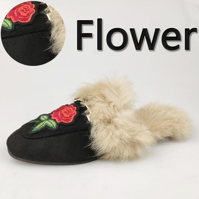 Real Fur Slippers Shoes Woman 2020 Mules Women's Furry Slippers Winter Warm Women Shoes Fashion Slippers Rabbit Hair