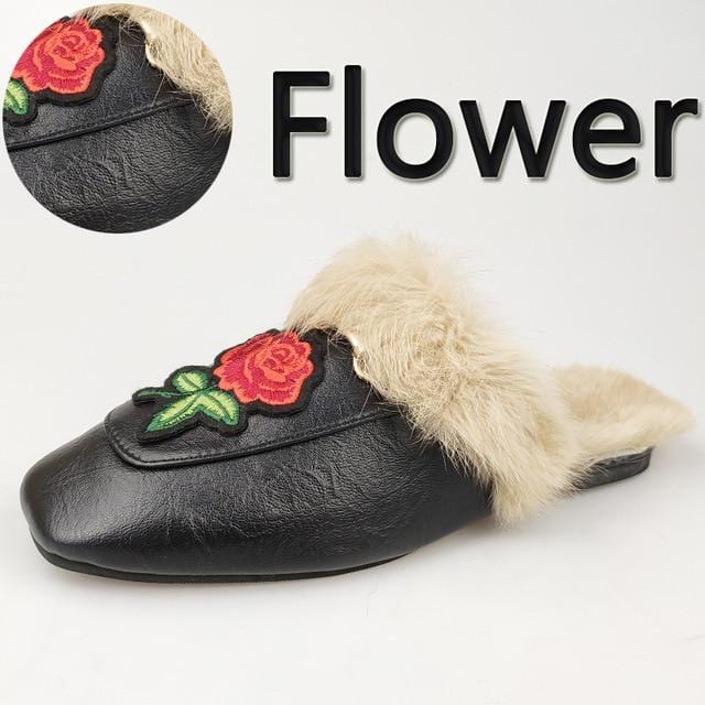 Real Fur Slippers Shoes Woman 2020 Mules Women's Furry Slippers Winter Warm Women Shoes Fashion Slippers Rabbit Hair