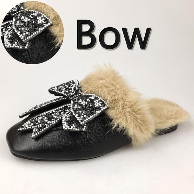Real Fur Slippers Shoes Woman 2020 Mules Women's Furry Slippers Winter Warm Women Shoes Fashion Slippers Rabbit Hair