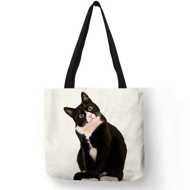 Sacs de courses de voyage en tissu, fourre-tout imprimé chat mignon pour femmes, sacs à bandoulière d'école de personnalité