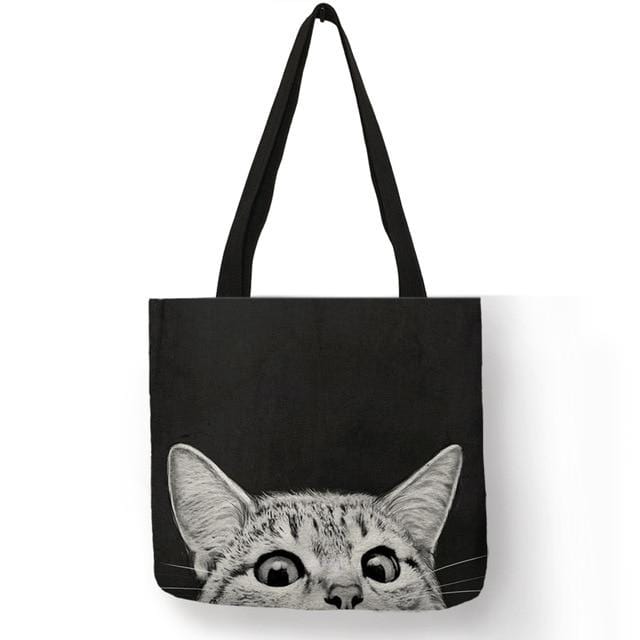 Fabric Traveling Shopping Bags Cute Cat Print Tote Bag for Women Personality School Shoulder Bags