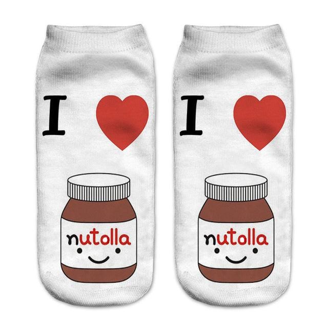 Women funny cute 3D print foods white nutella character socks unisex cartoon cat unicorn Christmas gift socks Dropship