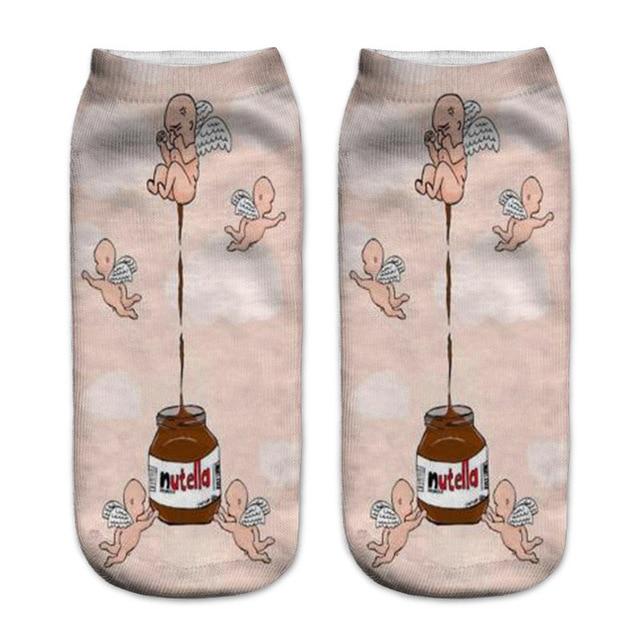 Women funny cute 3D print foods white nutella character socks unisex cartoon cat unicorn Christmas gift socks Dropship